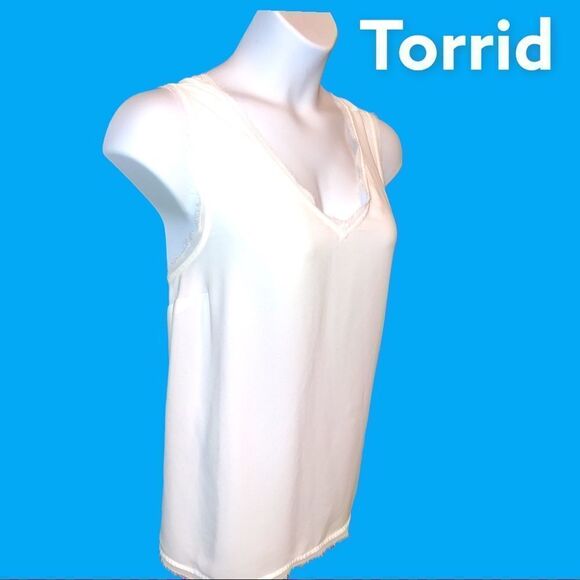 Torrid creamy white semi sheer sleeveless top with soft lace edges! - Picture 1 of 6